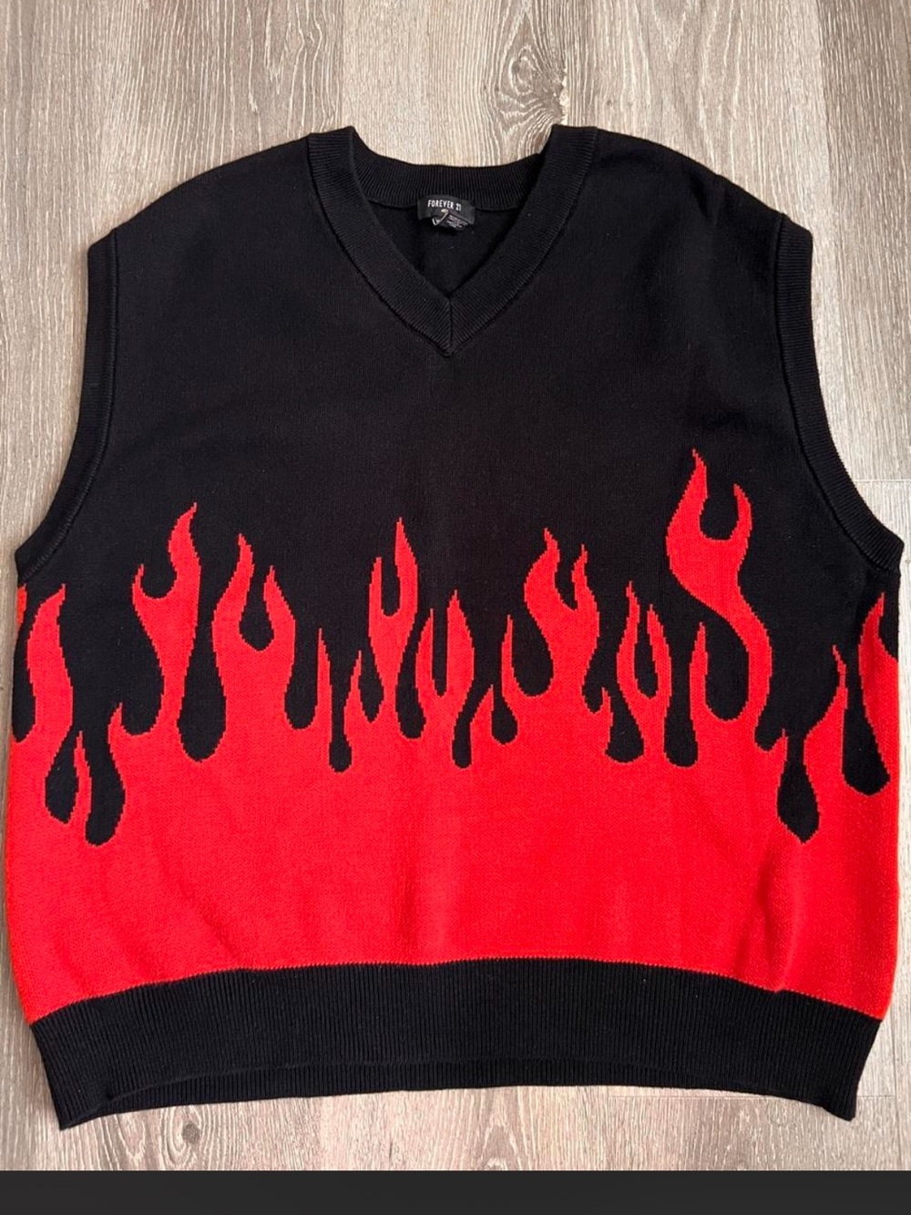Forever 21 Black & Red Flame V-Neck Sweater Vest